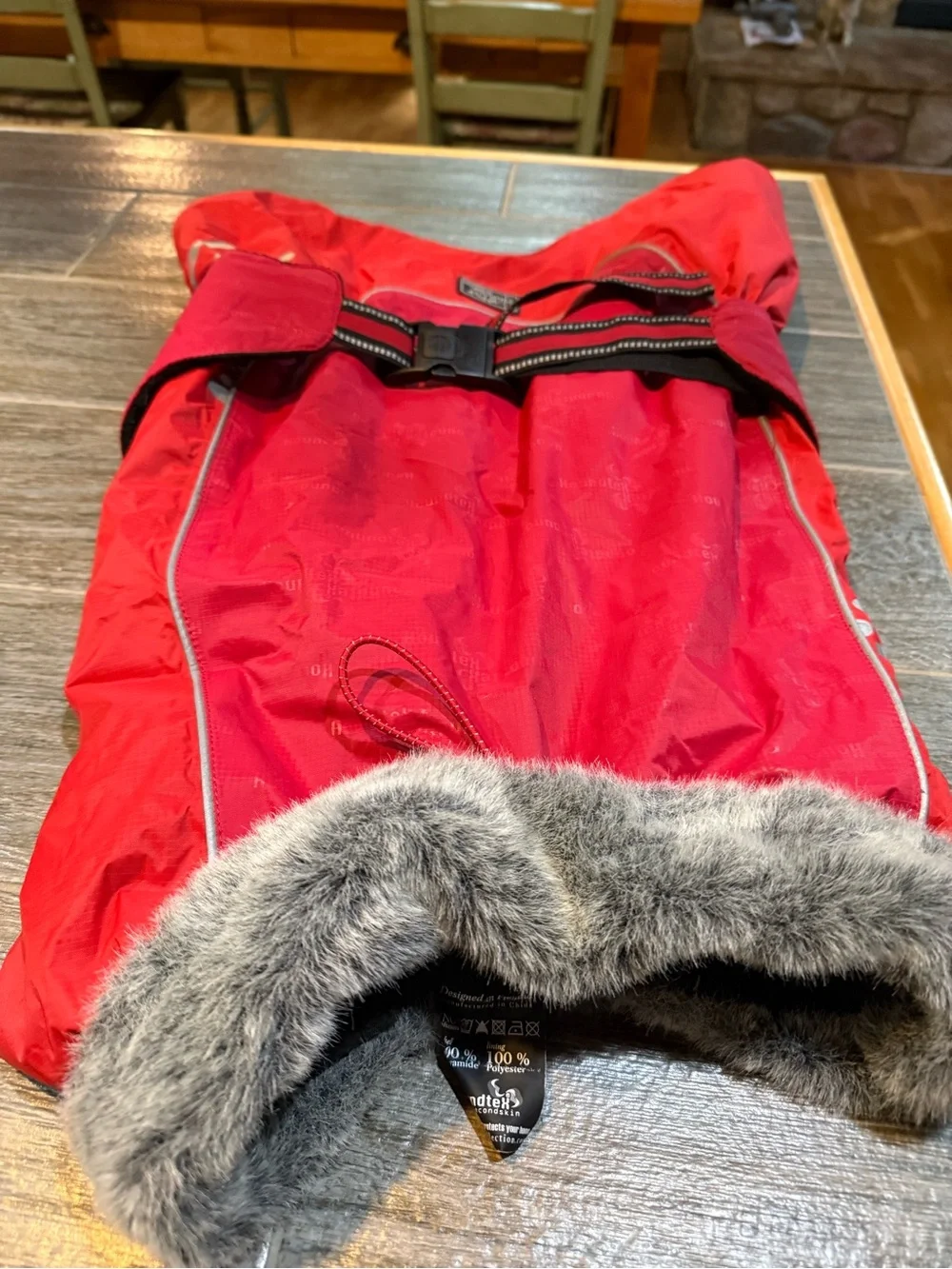 Large Dog coat for fall and winter… fleece inside with Faux Fur Hood